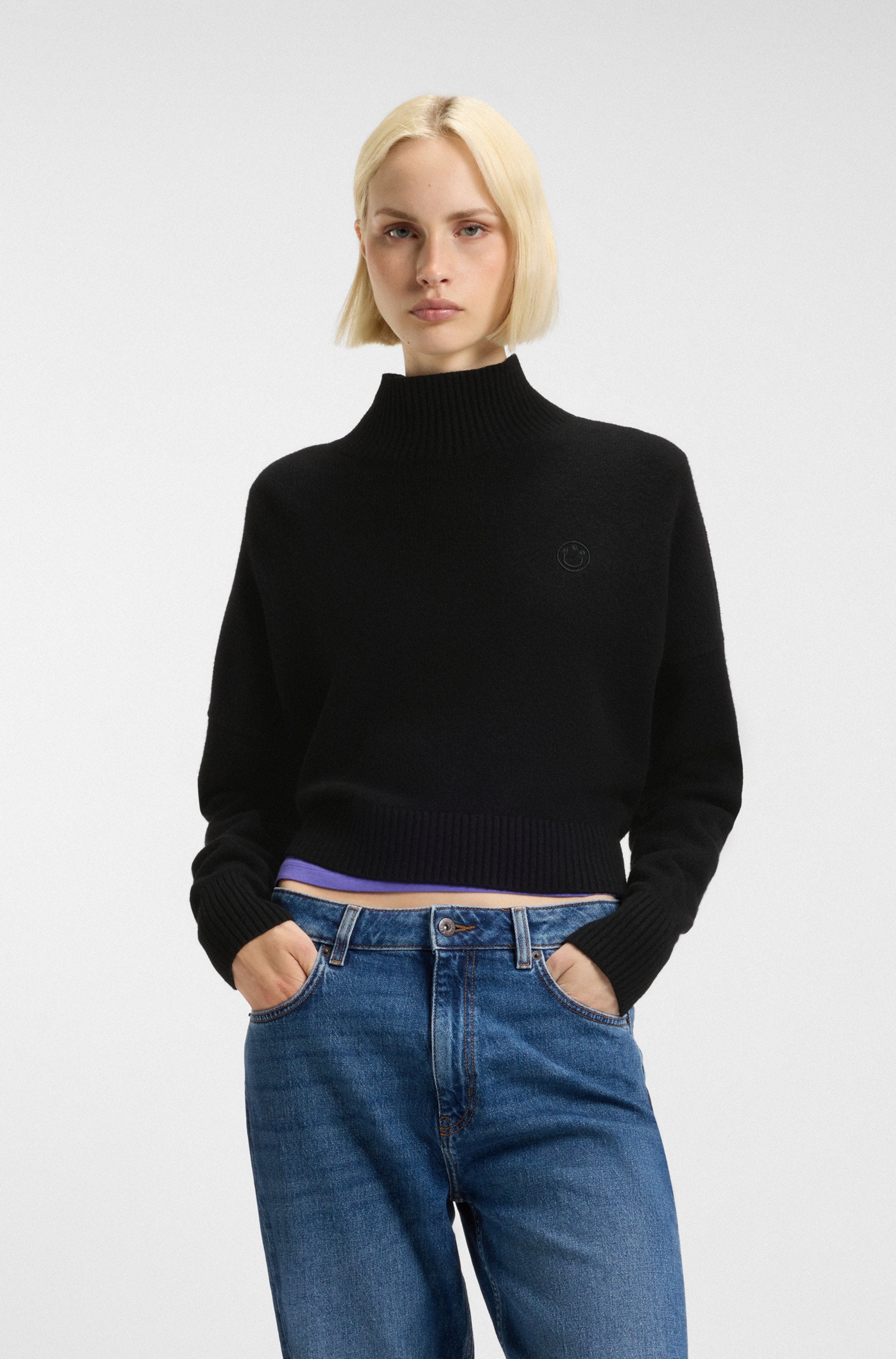 HUGO Blue Stehkragenpullover "Sesty", in Cropped-Länge, Oversize Fit günstig online kaufen