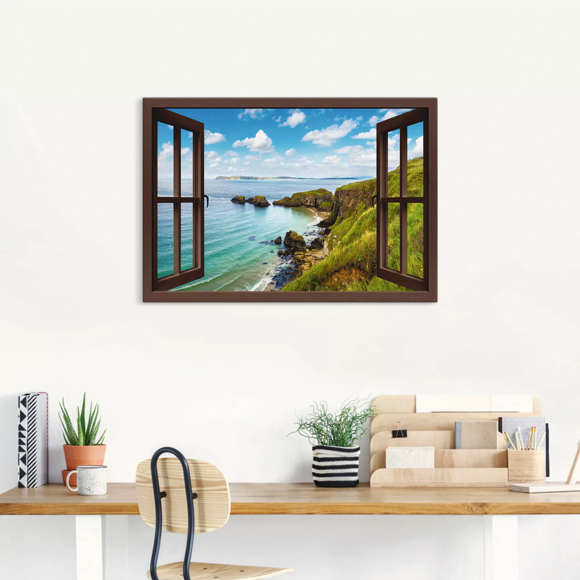 Artland Wandbild "Küstenweg in Nordirland durchs Fenster", Meer Bilder, (1 günstig online kaufen