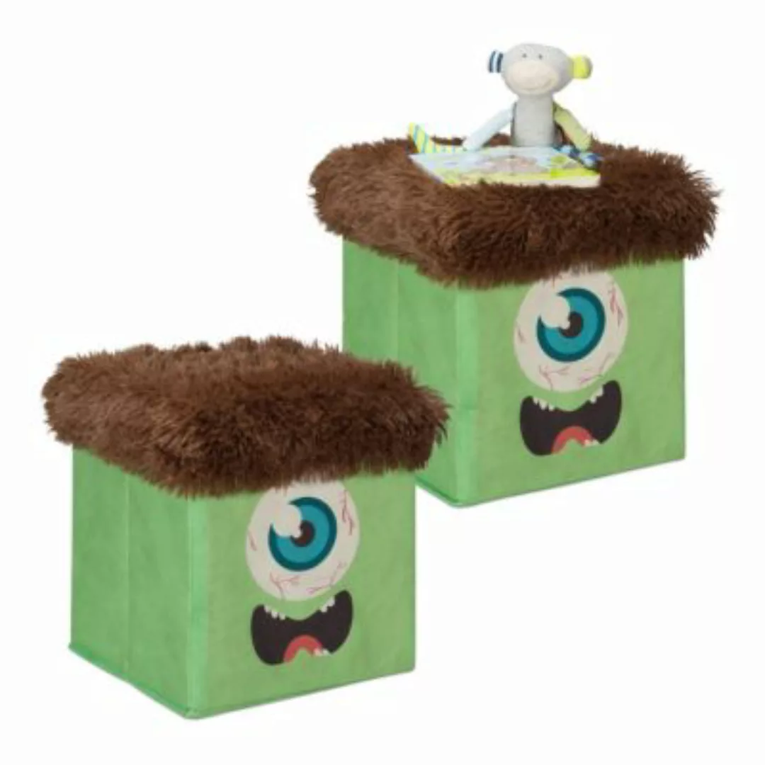 relaxdays 2 x Sitzhocker Kinder Monster grün-braun günstig online kaufen