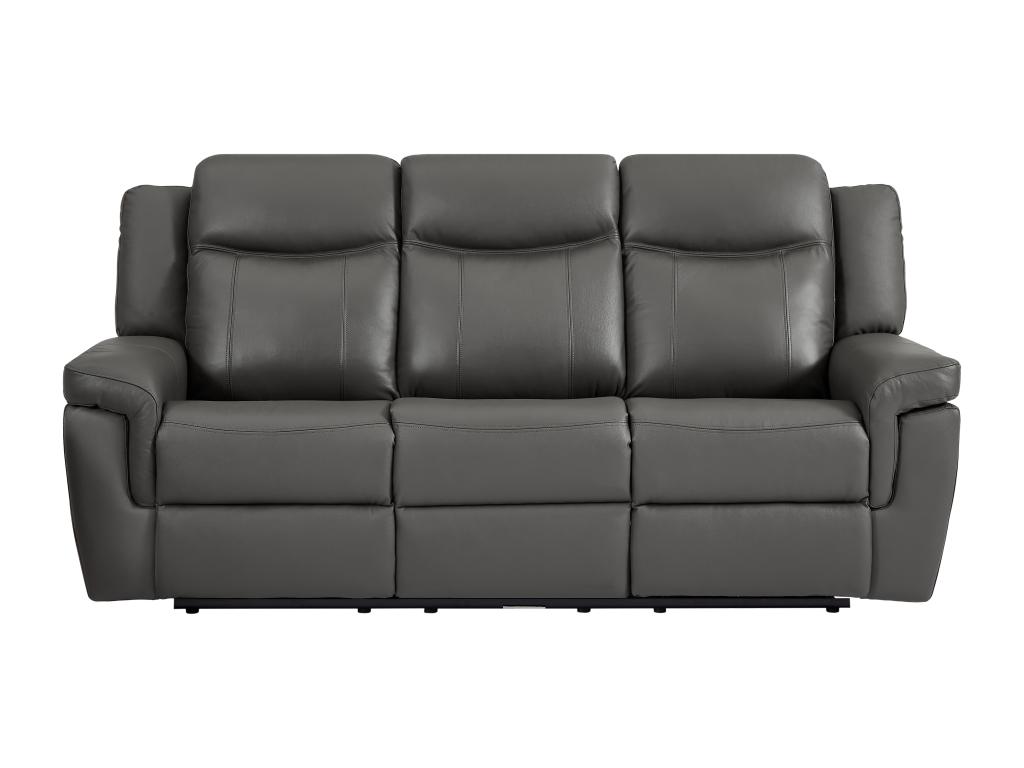 Relaxsofa elektrisch 3-Sitzer - Leder - Grau - KENNETH günstig online kaufen