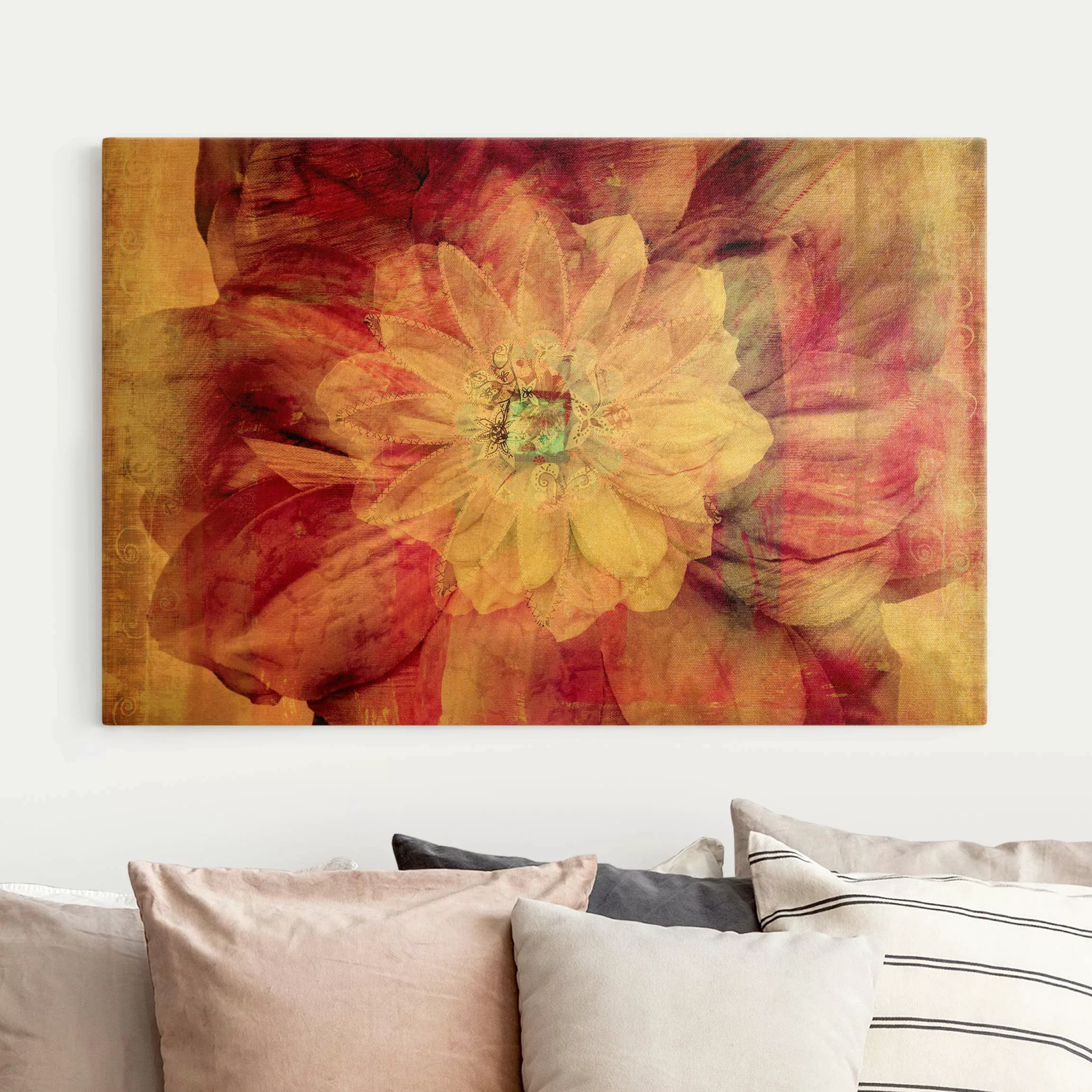 Leinwandbild Gold Grunge Flower günstig online kaufen