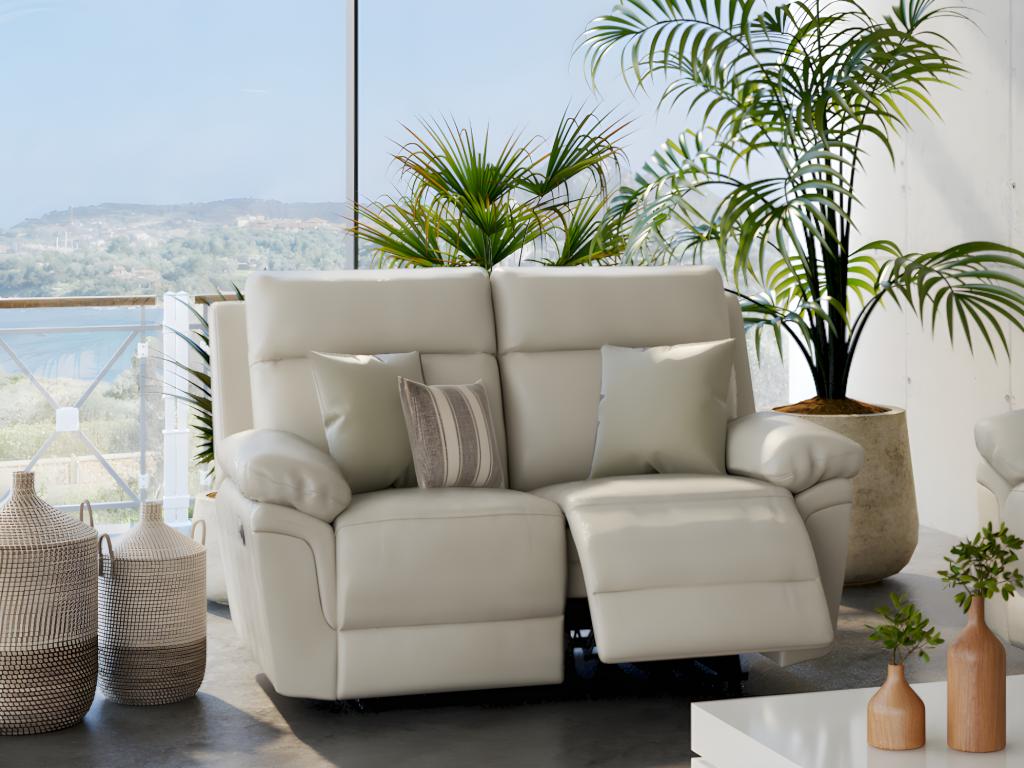Relaxsofa 2-Sitzer - Büffelleder - Elfenbein - PAKITA günstig online kaufen