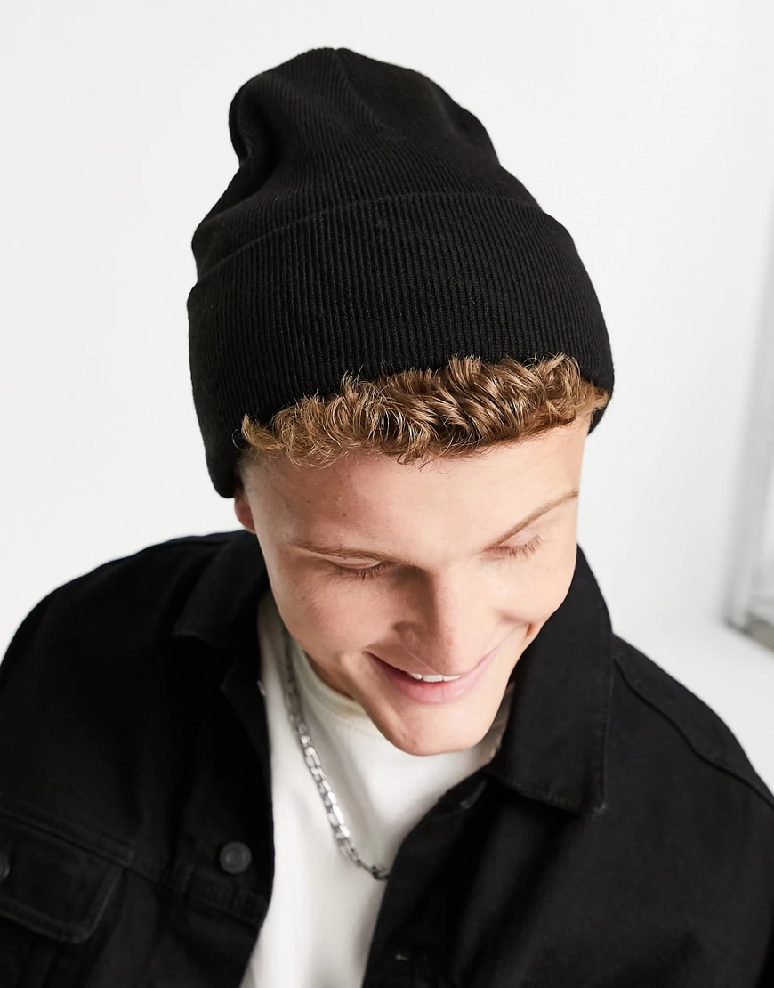 Topman – Beanie aus recyceltem Polyestermix in Schwarz günstig online kaufen