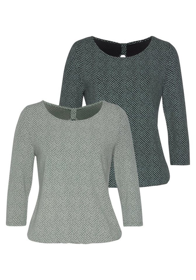 LASCANA 3/4-Arm-Shirt (2er-Pack) mit kleinem Cut-Out im Nacken günstig online kaufen