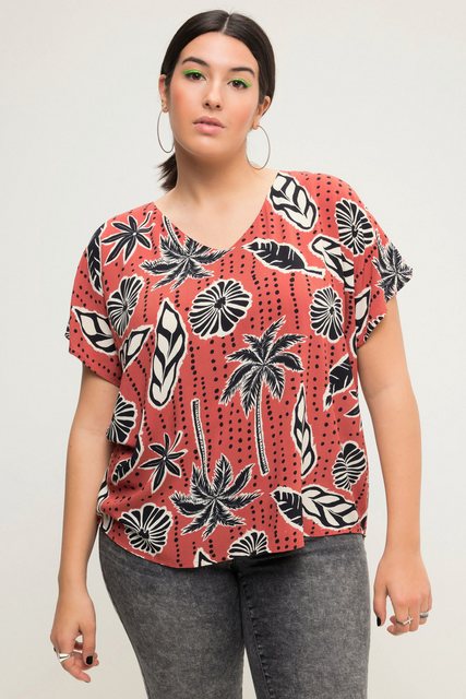 Studio Untold Hemdbluse Blusenshirt oversized Palmen Print V-Ausschnitt günstig online kaufen