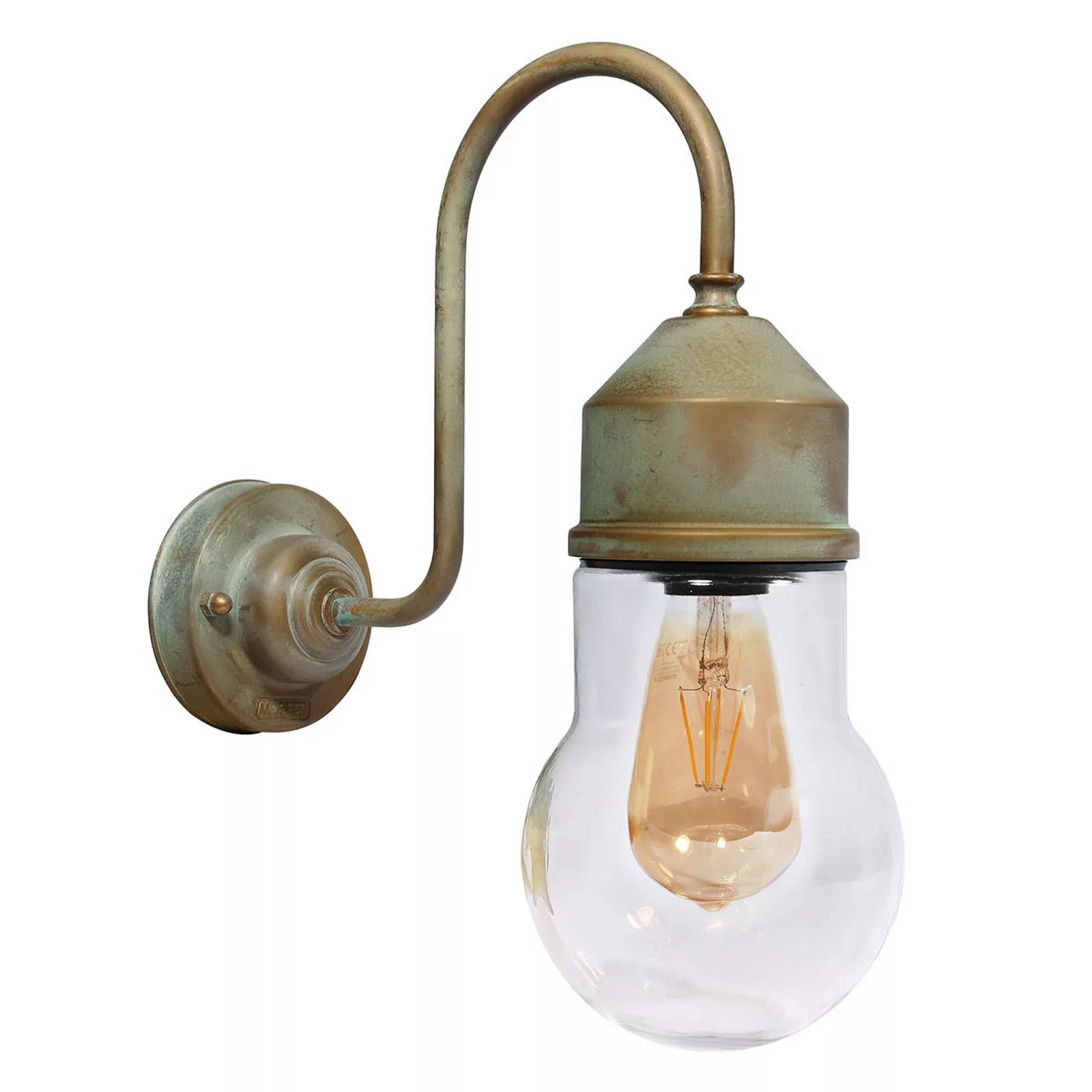 Wandlampe 1950N messing antik, Glas gewölbt, klar günstig online kaufen
