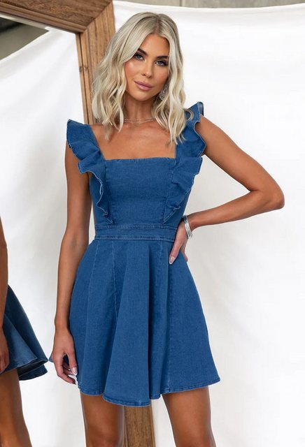 SEGUEN Sommerkleid Damen Sommer Mode Casual Fly Ärmel Rückenfrei Cowboy Kle günstig online kaufen