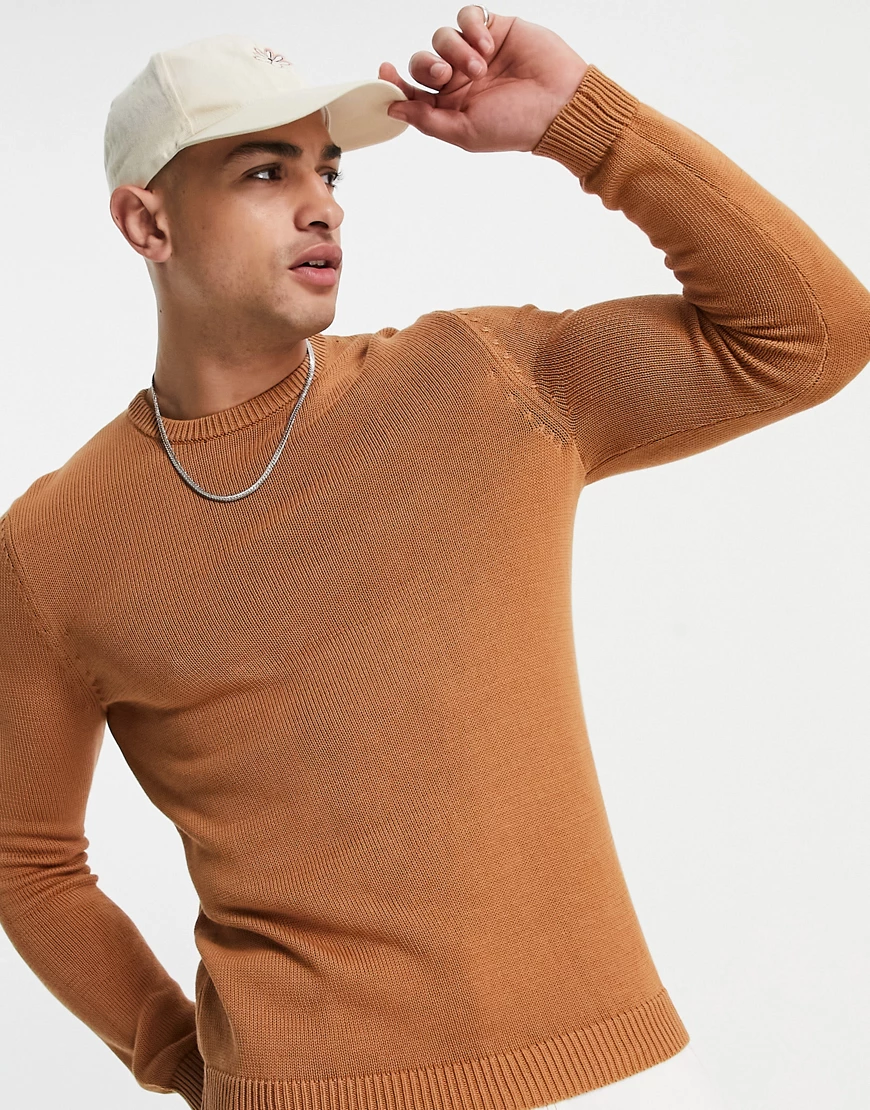ASOS DESIGN – Pullover aus mittelschwerer Baumwolle in Braun meliert günstig online kaufen