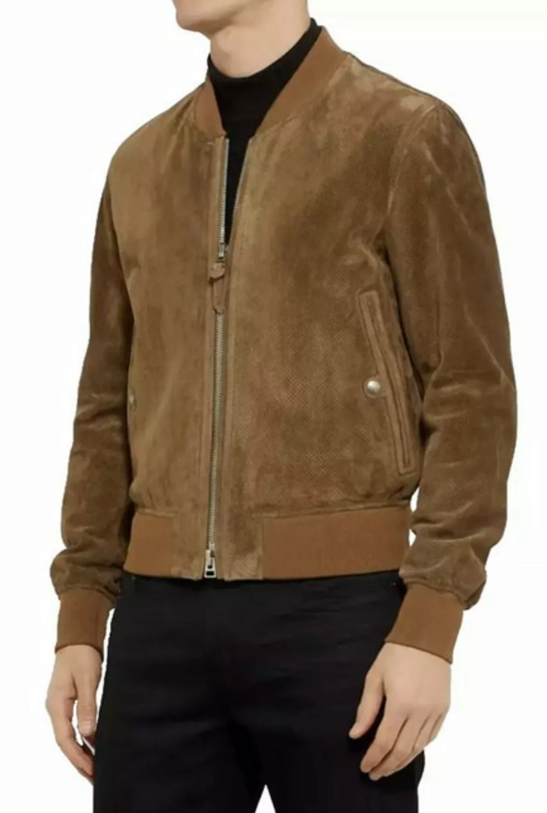 Tom Ford Lederjacke Perforierter Bomber Jacke Blouson Gerippter Saum, Druck günstig online kaufen