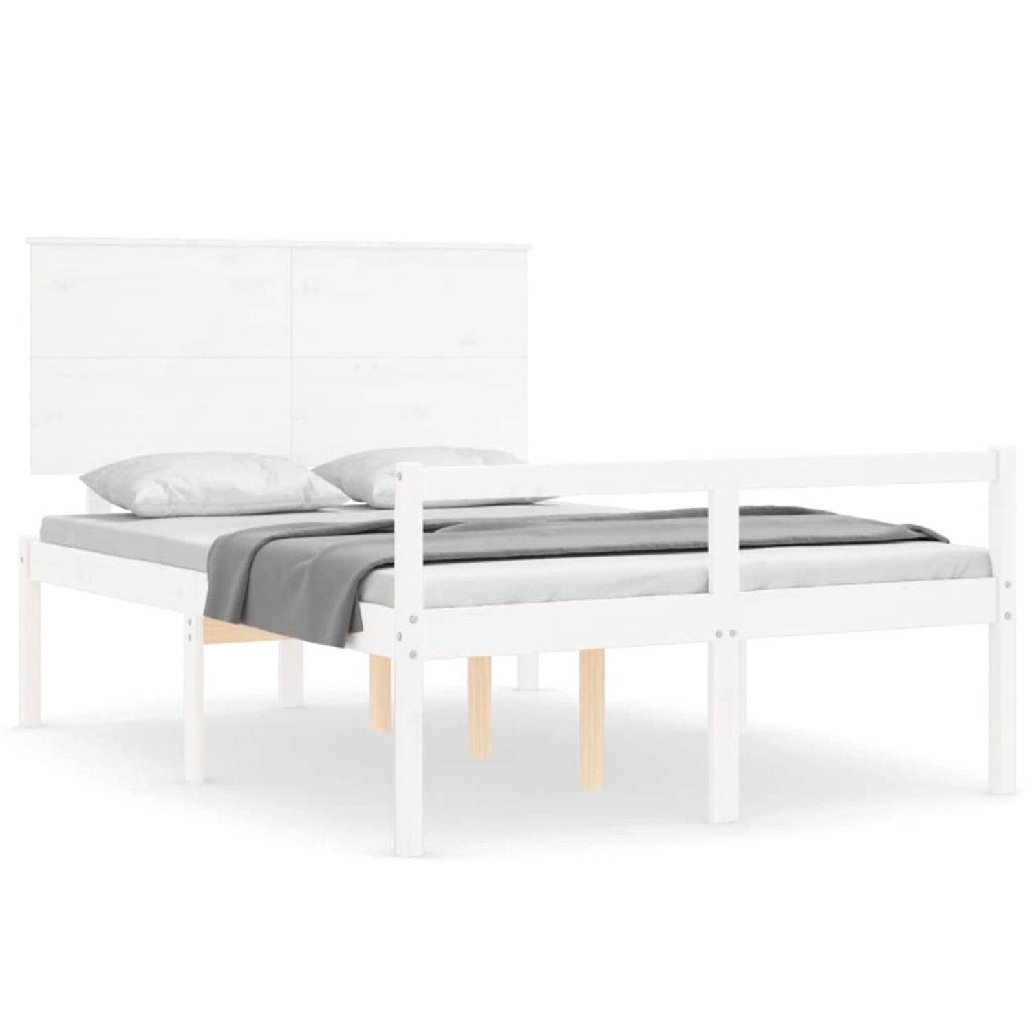 vidaXL Bettgestell, Seniorenbett mit Kopfteil 140x190 cm Weiß Massivholz günstig online kaufen