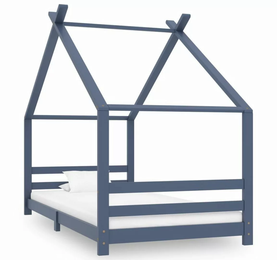 Villawee Hausbett LEA Grau Massivholz Kiefer Kinderbett bodentief 90 x 200 günstig online kaufen