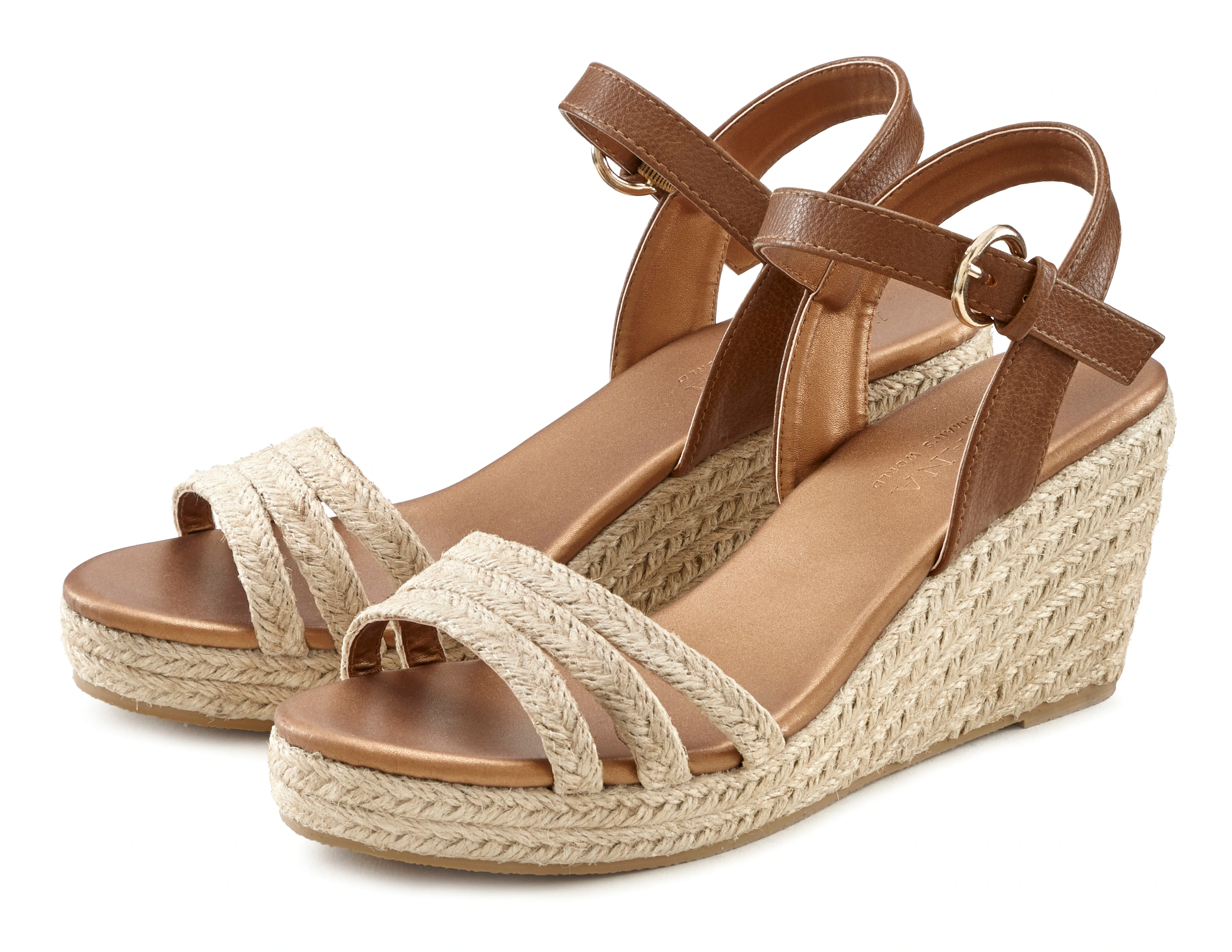 LASCANA Sandalette, Sandale, Sommerschuh mit Keilabsatz in Bast-Optik VEGAN günstig online kaufen