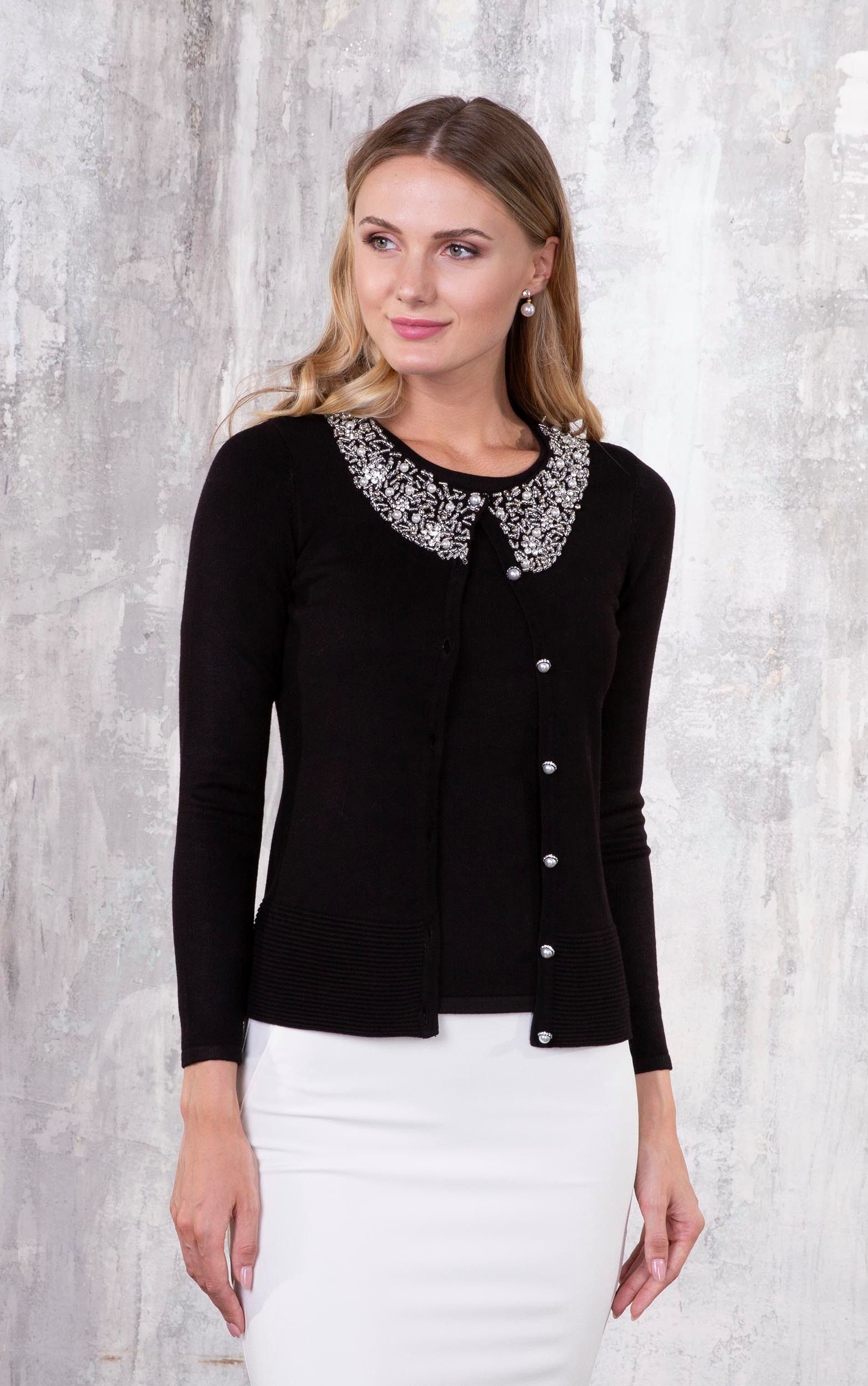 Passioni 2-in-1-Strickjacke Twinset mit Perlenverzierung günstig online kaufen