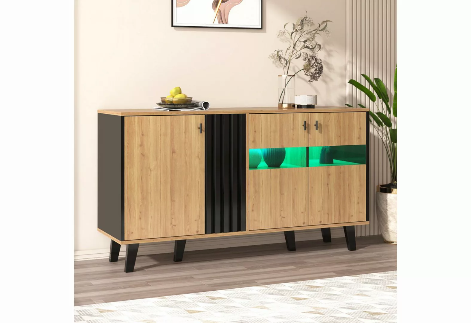 Furnishings Home Beistellschrank Sideboard LED Buffet Mit Glastür, 2 Türen, günstig online kaufen