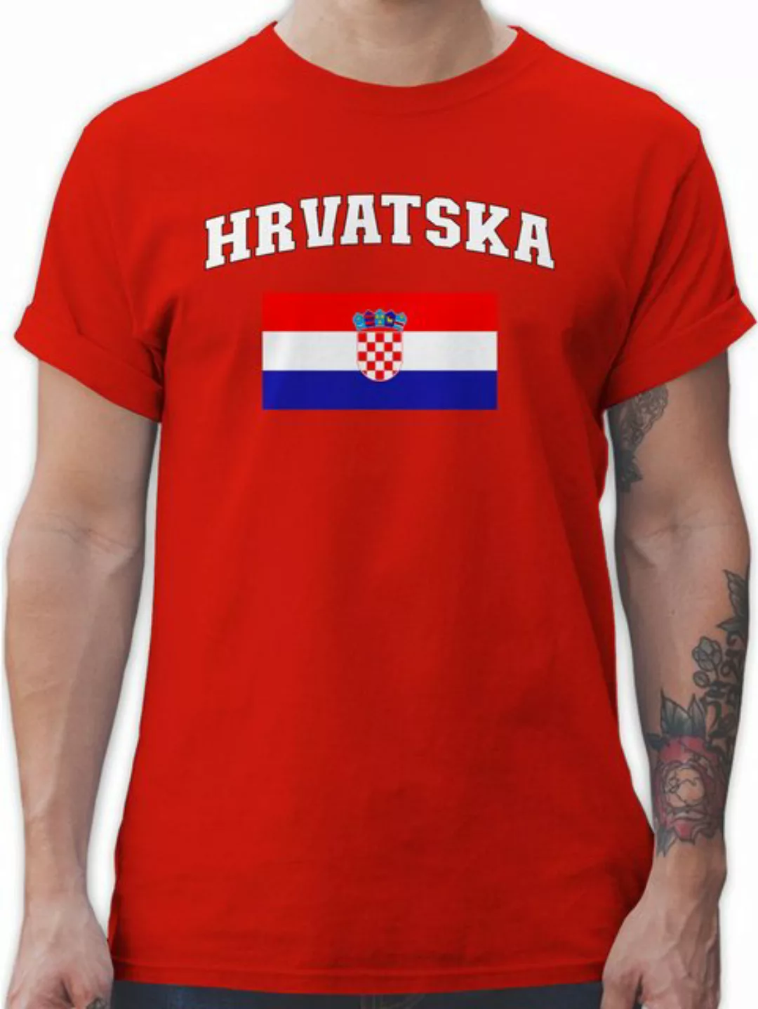 Shirtracer T-Shirt Hrvatska Schriftzug mit Flagge, Kroatien, Croatia, Kroat günstig online kaufen