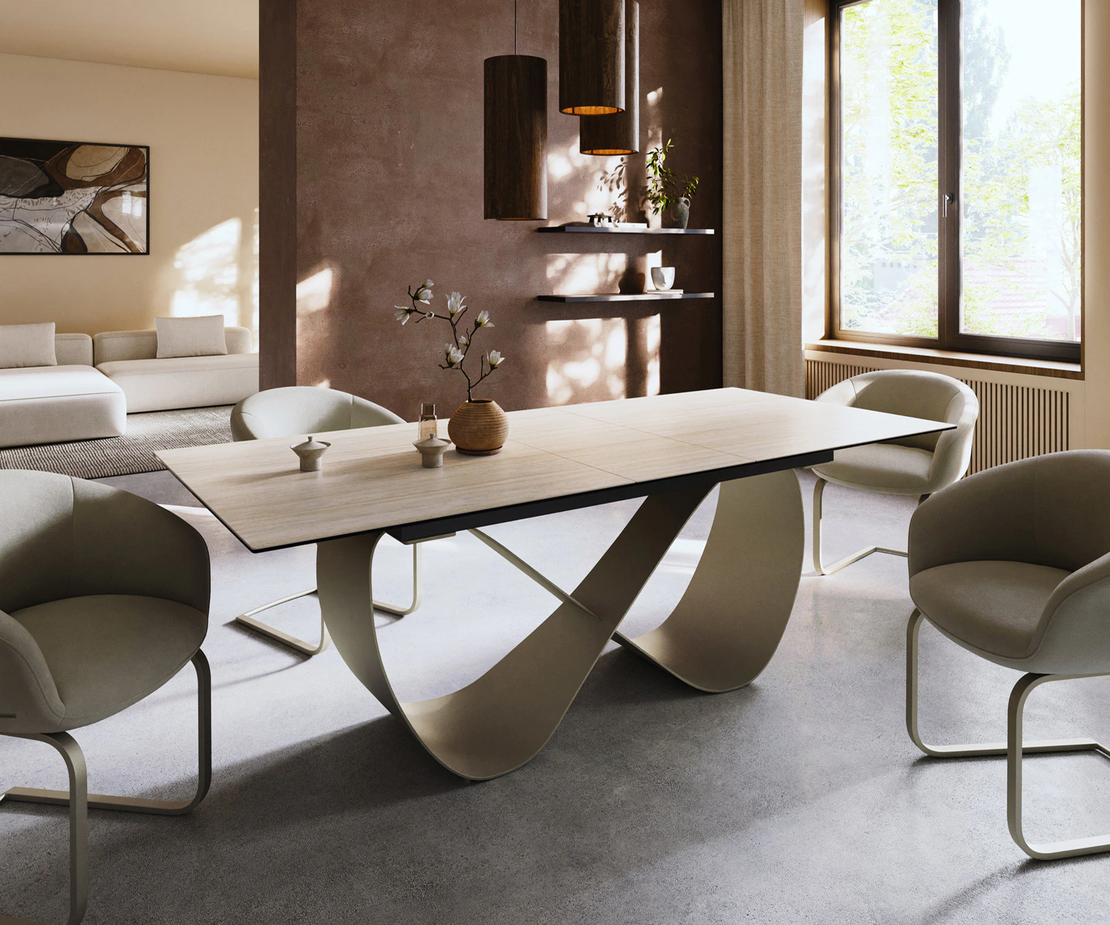 Esstisch Edge 180-220x100 Keramik Laminam® Travertino Bianco Creme-Weiß Inf günstig online kaufen