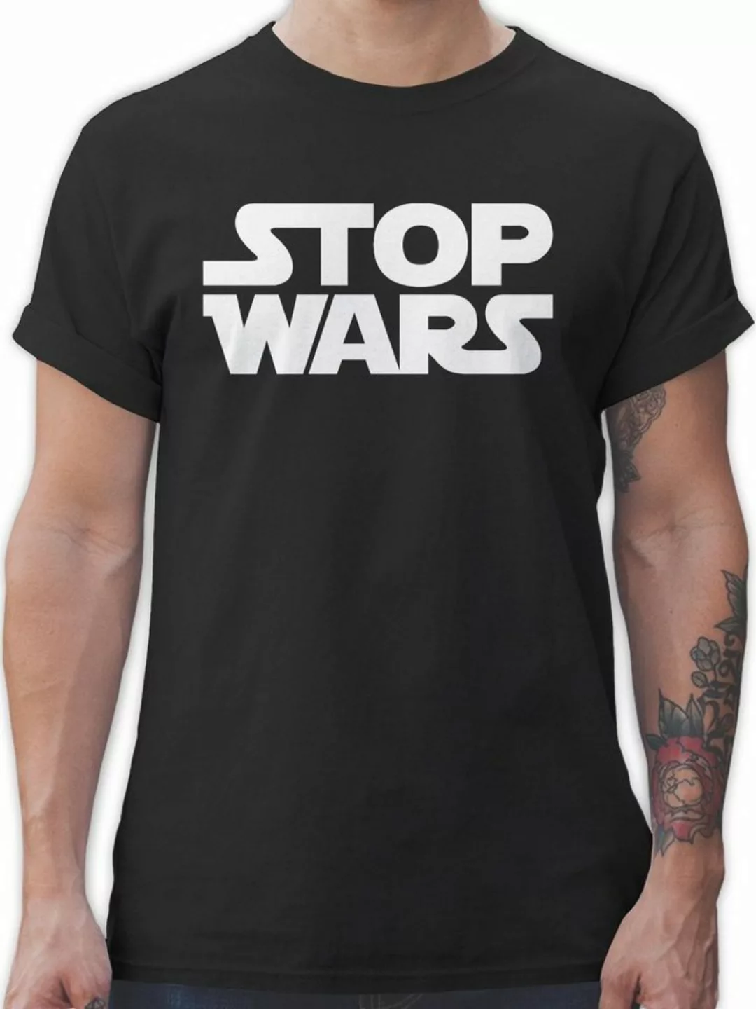 Shirtracer T-Shirt Stop Wars weiß Sprüche Statement günstig online kaufen