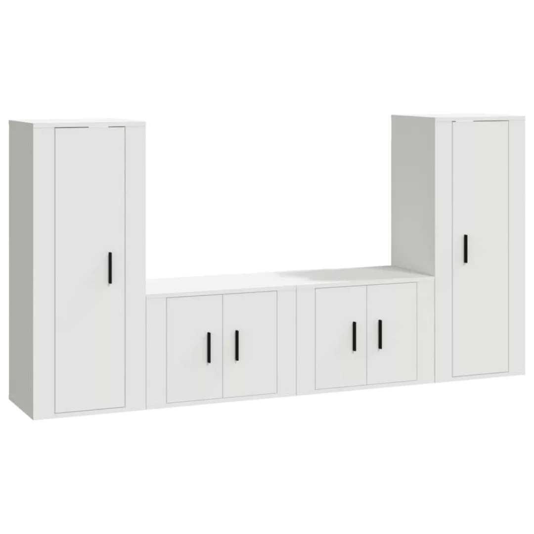 vidaXL TV-Schrank 4-tlg. TV-Schrank-Set Weiß Holzwerkstoff (4-St) günstig online kaufen