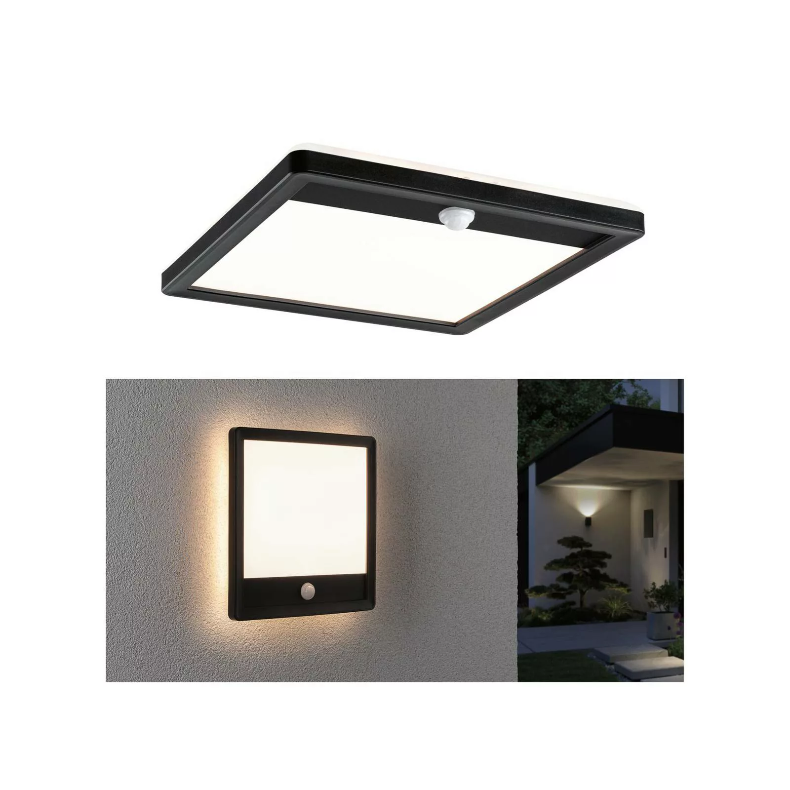 LED Wand- und Deckenleuchte Lamina in Schwarz 14,5W 950lm IP44 mit Bewegung günstig online kaufen