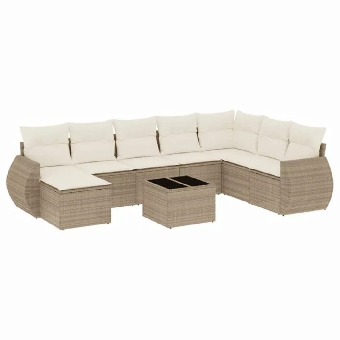 vidaXL Sofaelement 9-tlg. Garten-Sofagarnitur mit Kissen Beige Poly Rattan günstig online kaufen