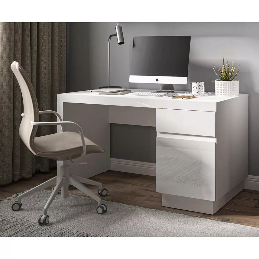 Schreibtisch, 135 cm breit, in weiß Hochglanz LYNDHURST-129, B/H/T ca. 135/ günstig online kaufen