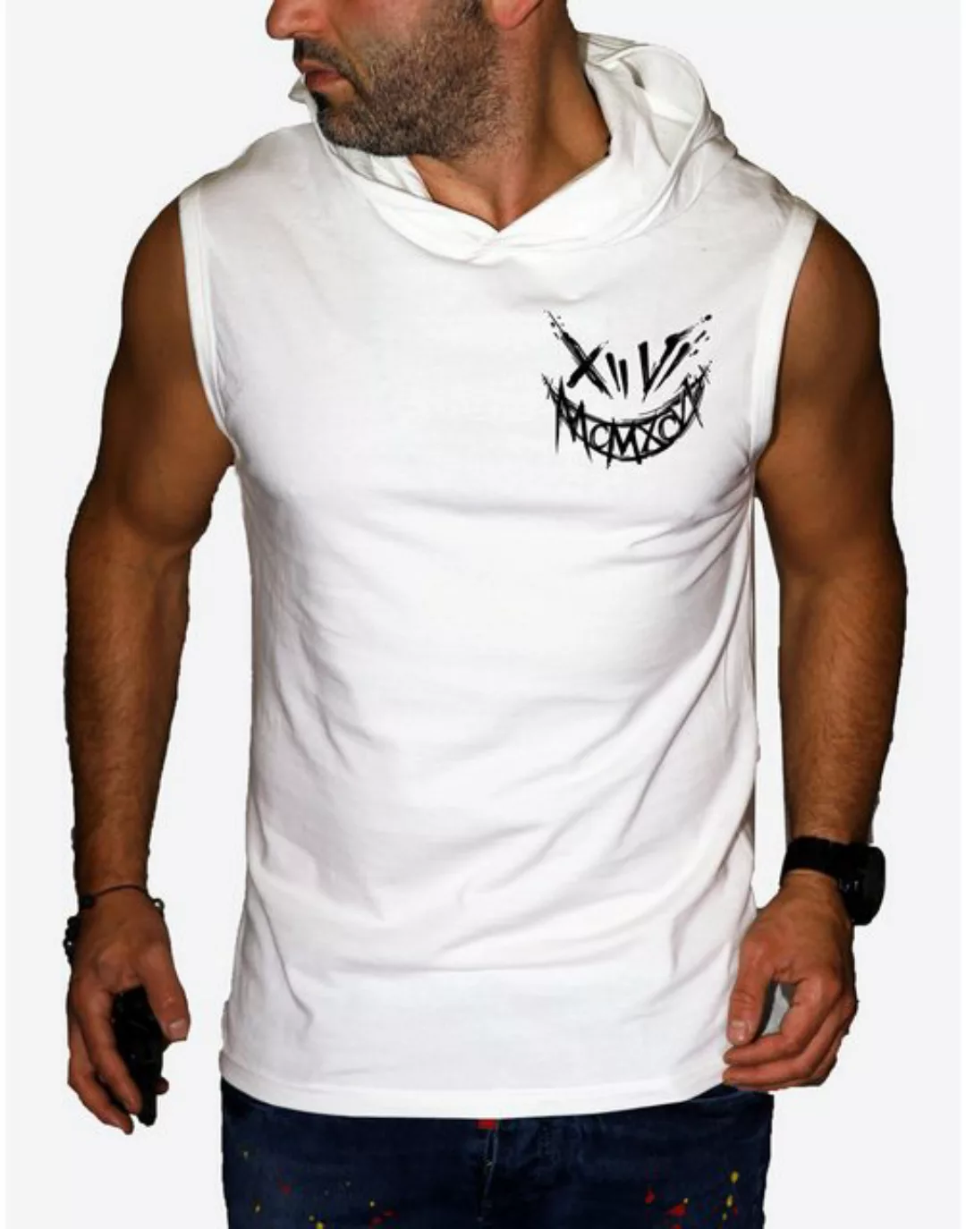 RMK Tanktop Herren Muskelshirt Gym Shirt Smiley Smyle mit Kapuze Ärmellos günstig online kaufen