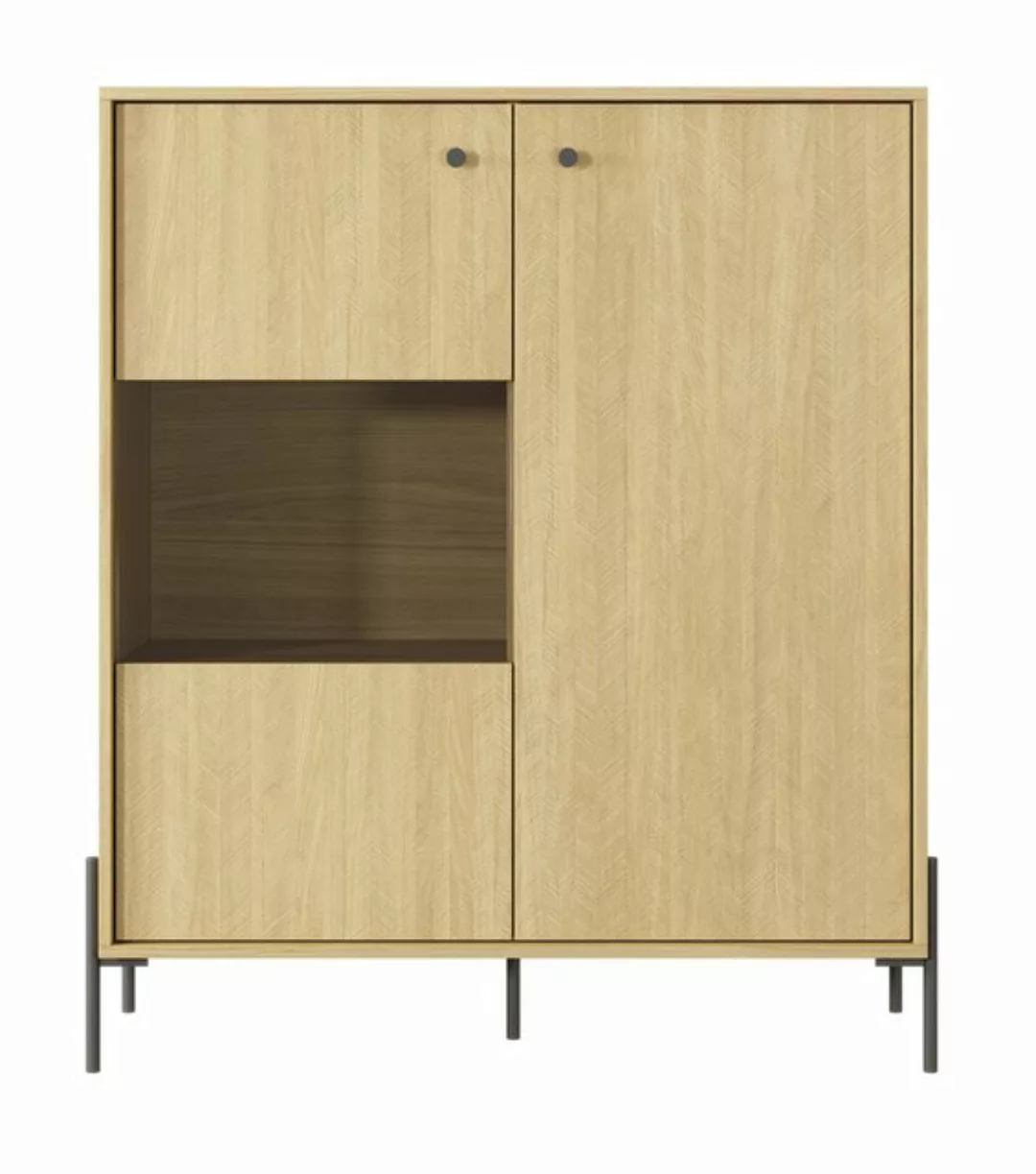 Furnix Standvitrine SCANDINAWA Highboard mit Glastüren Scandi Eiche/ Fischg günstig online kaufen