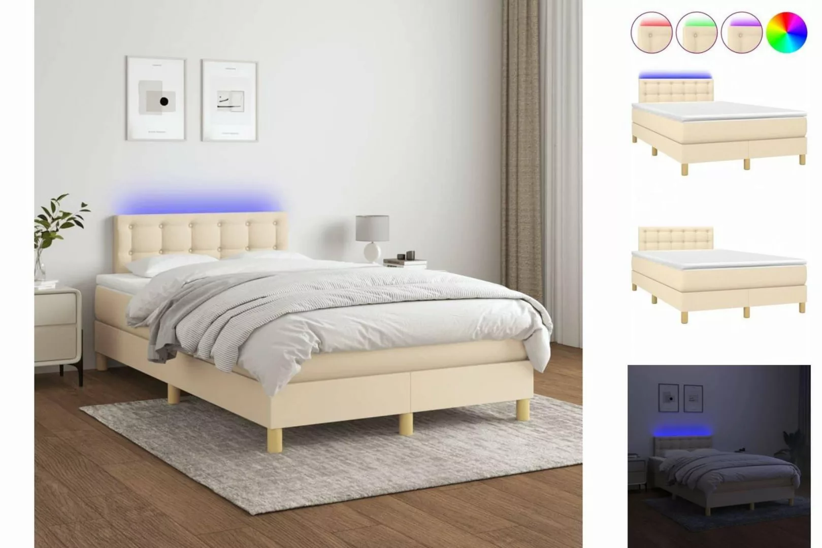 vidaXL Boxspringbett Boxspringbett mit Matratze LED Creme 120x200 cm Stoff günstig online kaufen