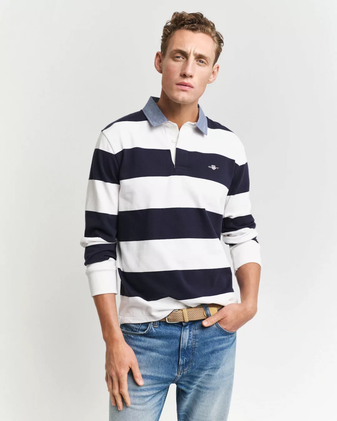 Gant Langarm-Poloshirt "REG CHAMBRAY STRIPE HEAVY RUGGER" günstig online kaufen