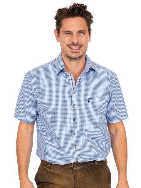 OS-Trachten Trachtenhemd Karo Kurzarmhemd IMMENSTADT blau (Slim Fit) günstig online kaufen