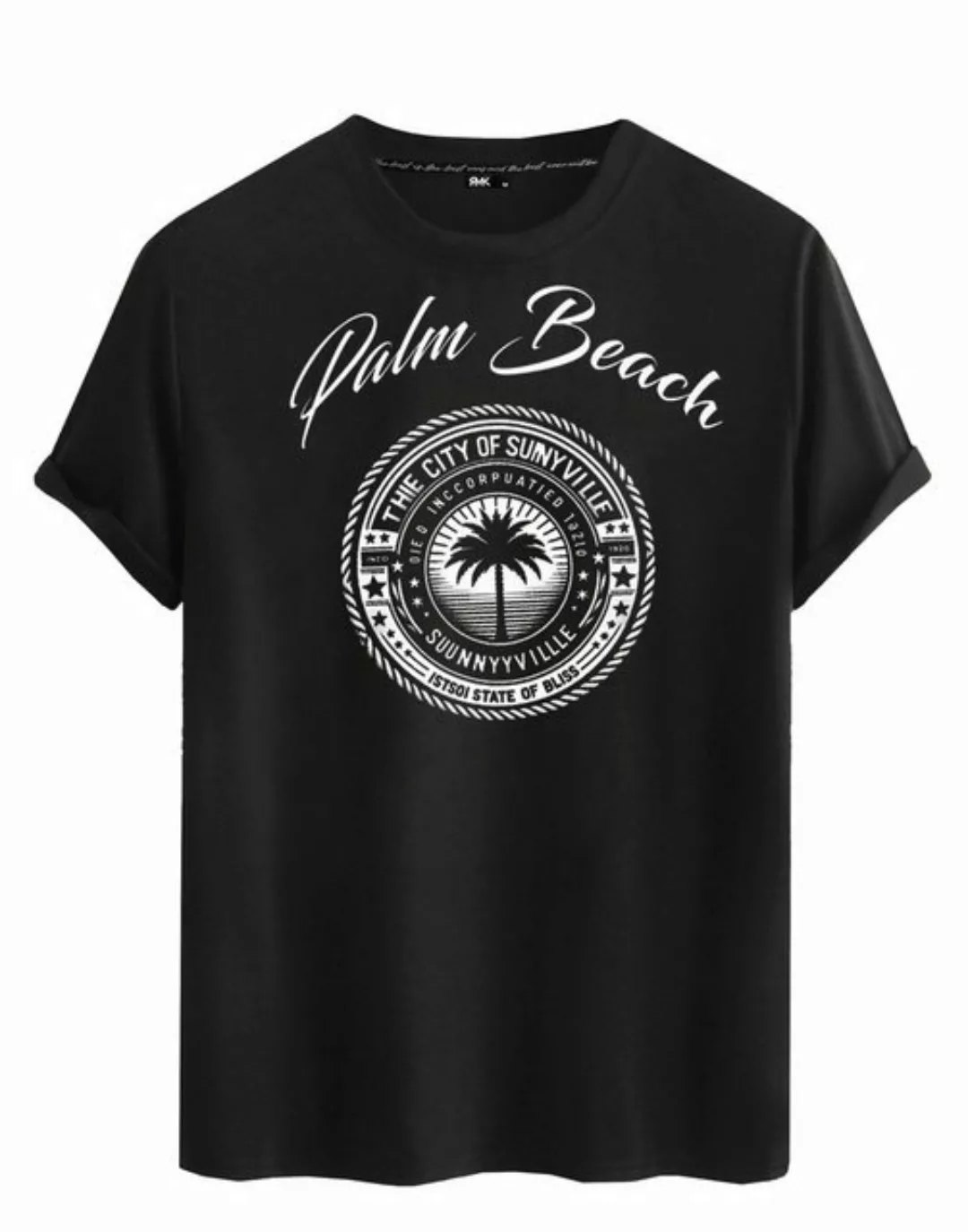 RMK T-Shirt Herren Shirt Basic Rundhals mit Bedruckung Palme Palm Beach aus günstig online kaufen