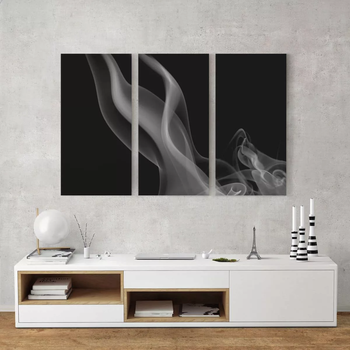 3-teiliges Leinwandbild Abstrakt - Querformat Silver Smoke günstig online kaufen