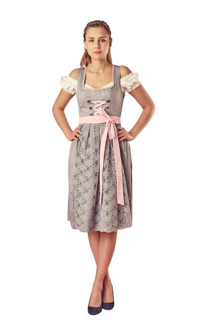 Ramona Lippert Dirndl Grazia 3-teiliges Trachtenkleid grau Spitze Rocklänge günstig online kaufen