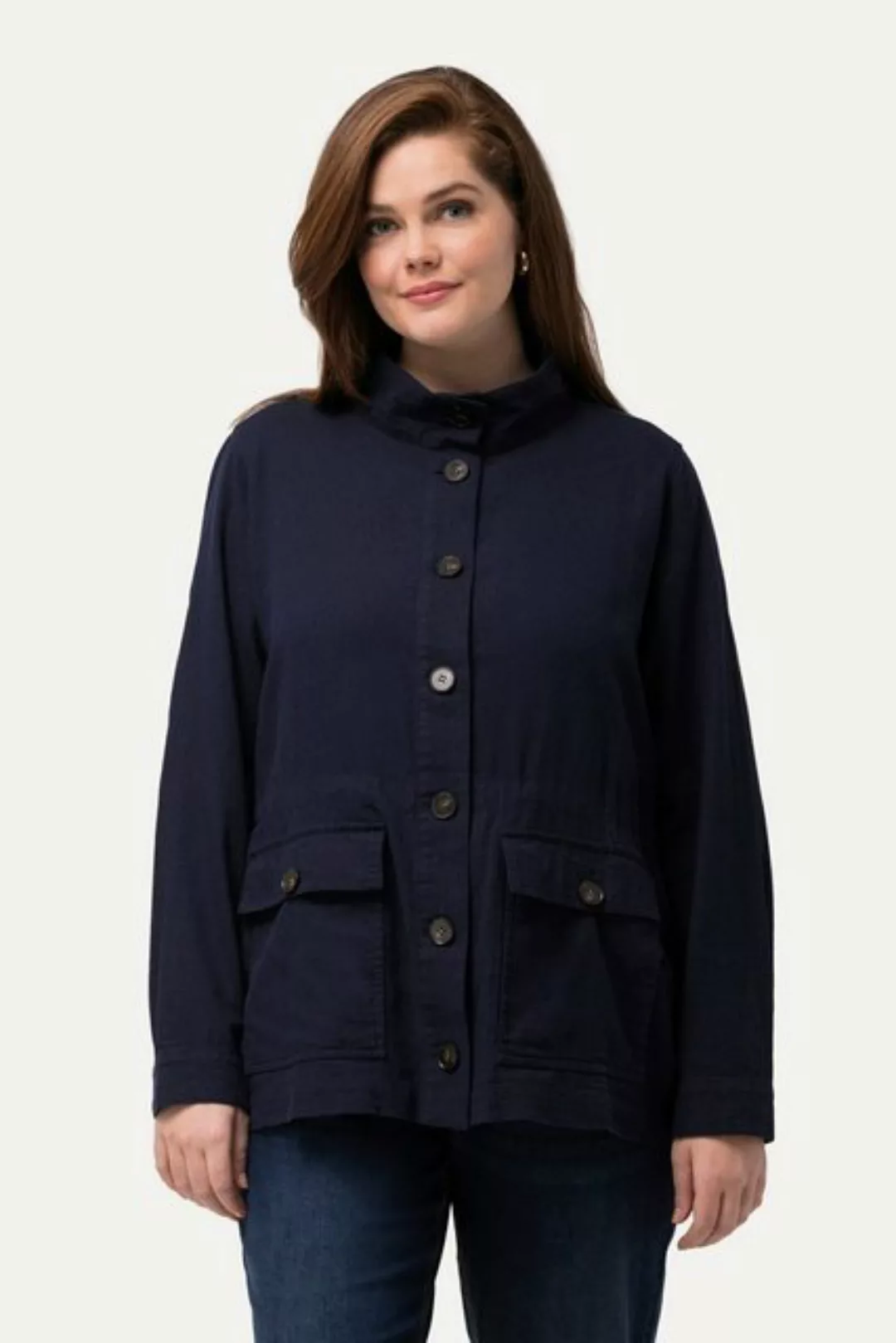 Ulla Popken Jackenblazer Jacke Leinenmix Tunnelzug Stehkragen Langarm günstig online kaufen