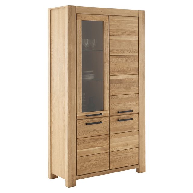 Lomadox Vitrine SELISTE-06 Massivholzmöbel, Eiche massiv geölt, 109cm breit günstig online kaufen