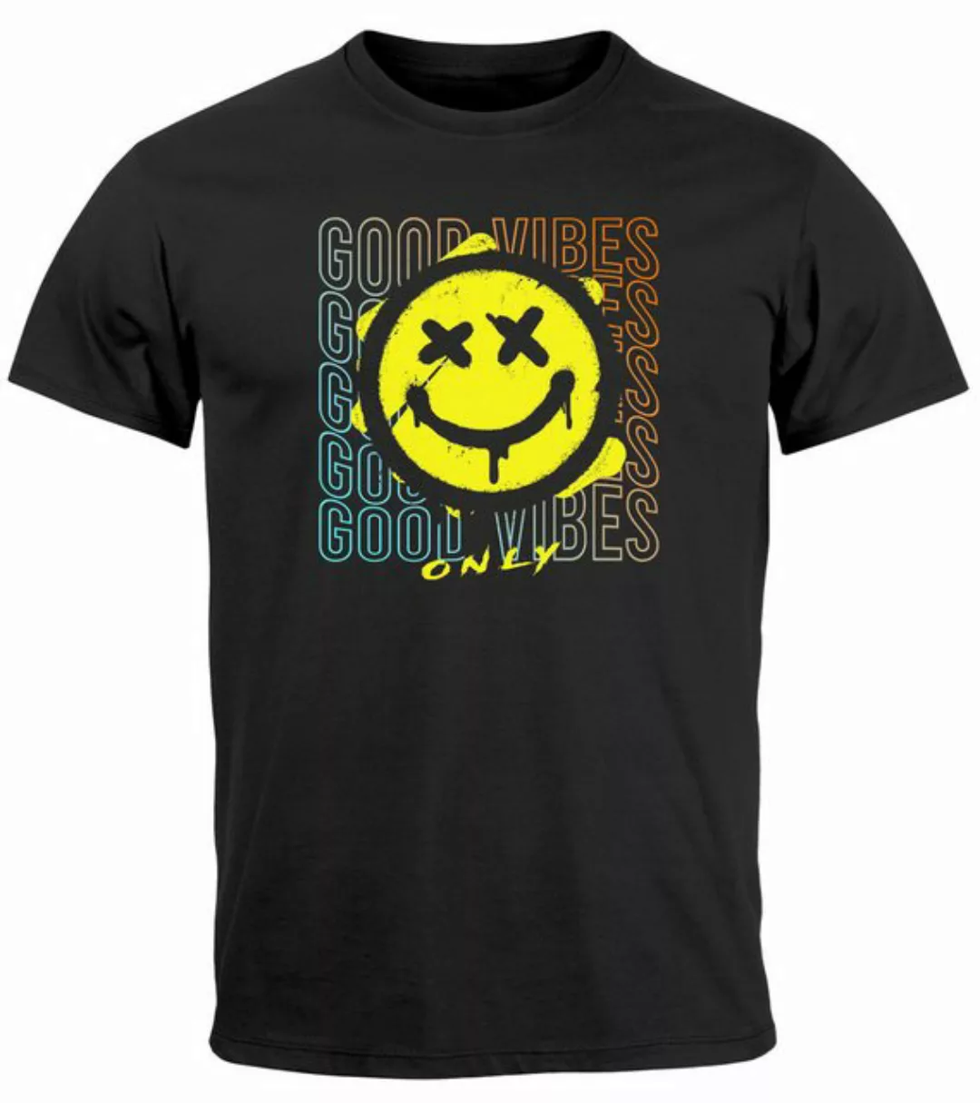 Neverless Print-Shirt Herren T-Shirt Smiling Face Good Vibes Print Aufdruck günstig online kaufen