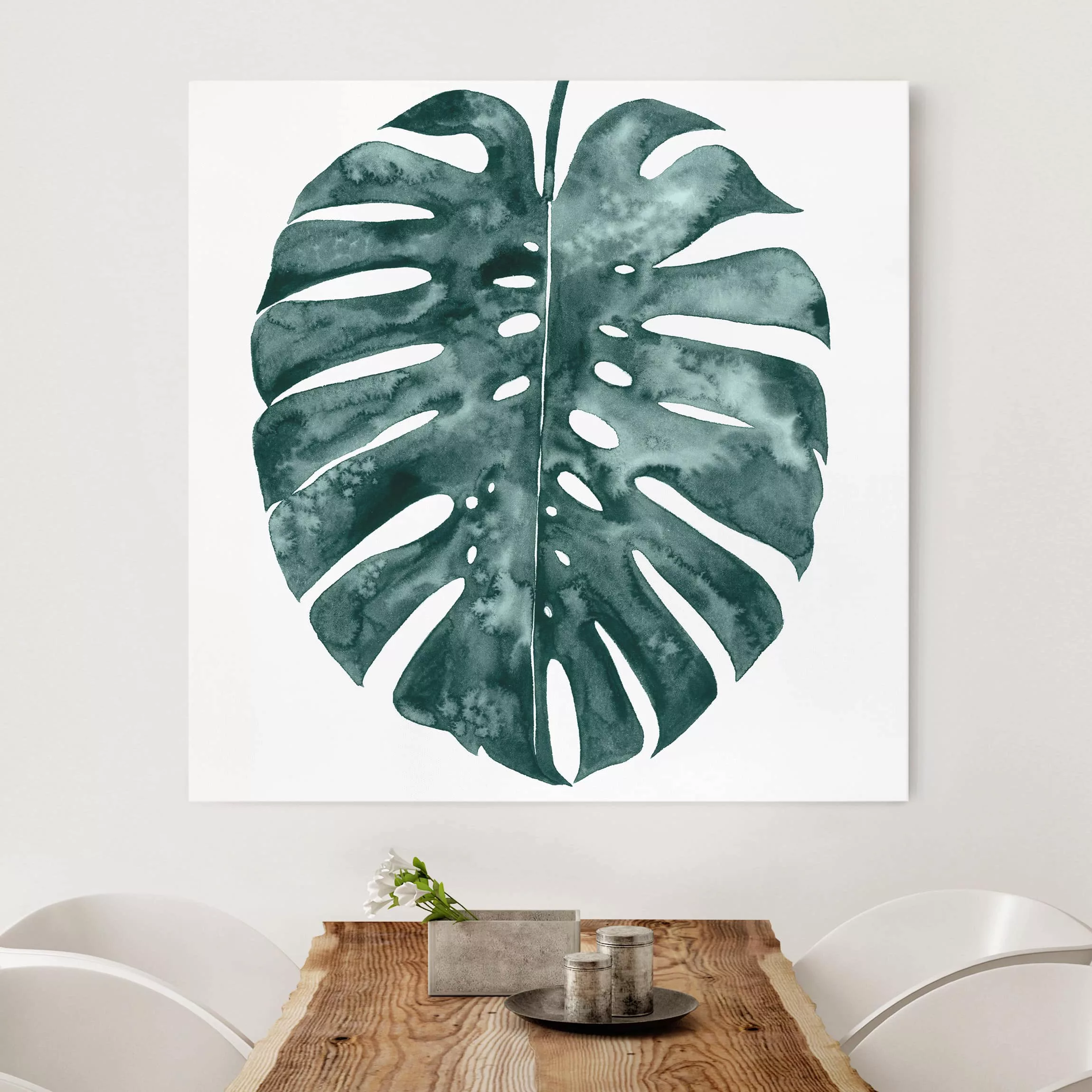 Leinwandbild - Quadrat Smaragdgrüne Monstera Deliciosa günstig online kaufen