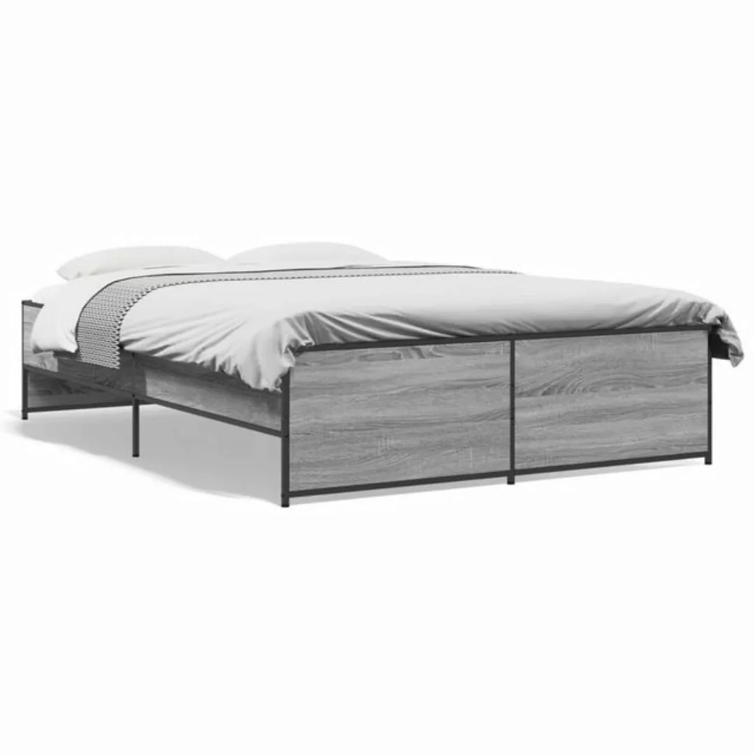 vidaXL Bett Bettgestell Braun Eichen-Optik 135x190 cm Holzwerkstoff Metall günstig online kaufen