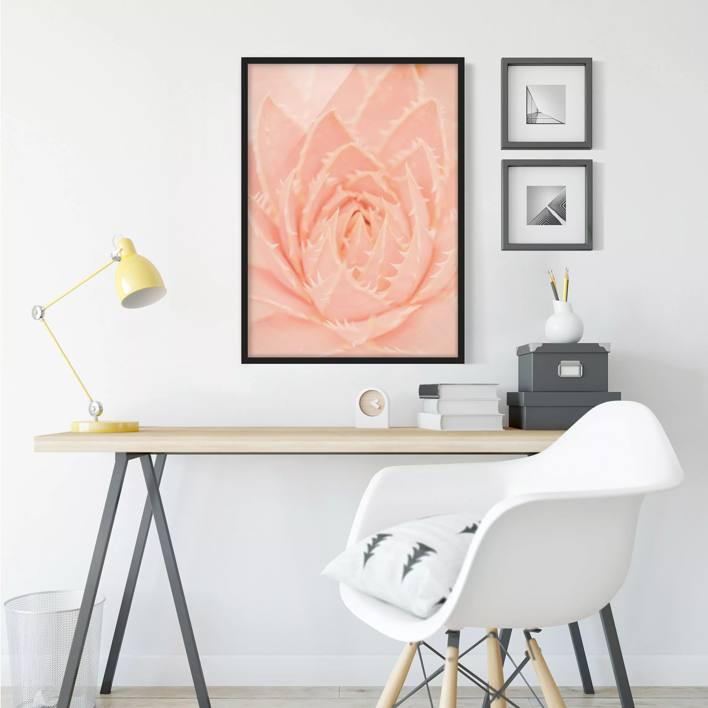 Bild mit Rahmen Blumen - Hochformat Rosa Blütenzauber Agave günstig online kaufen