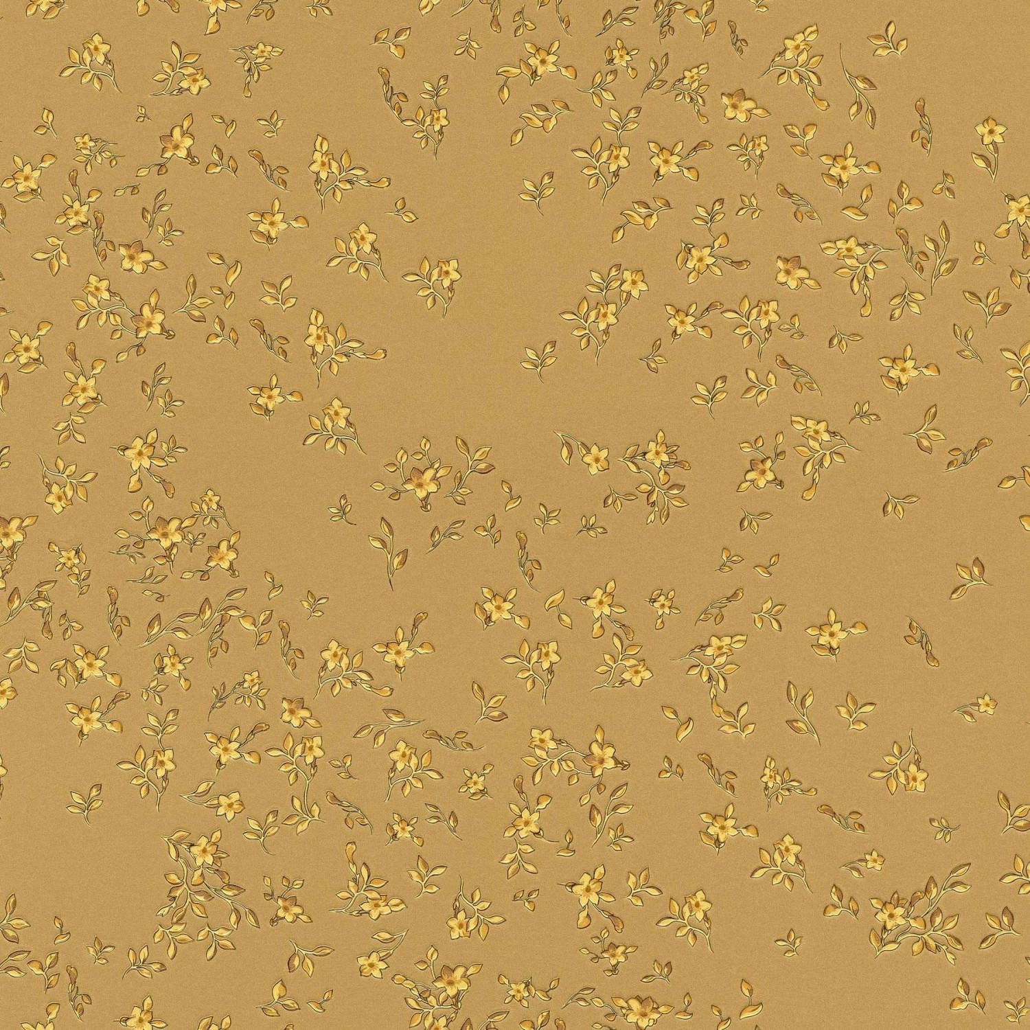 Bricoflor Goldene Tapete mit Kleinen Blümchen Vliestapete im Landhausstil m günstig online kaufen