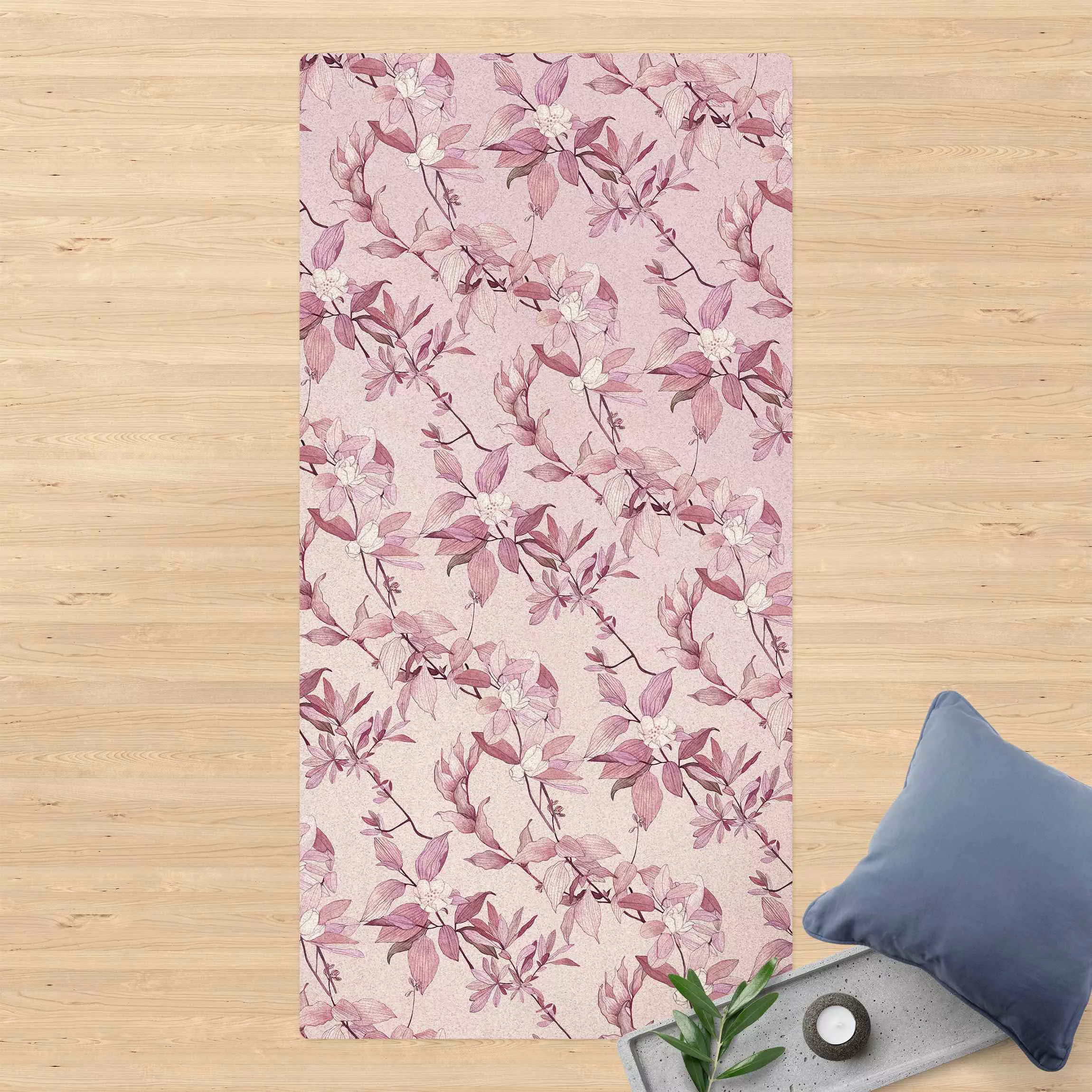 Kork-Teppich Romantisches Blütenaquarell Natur Purpur günstig online kaufen