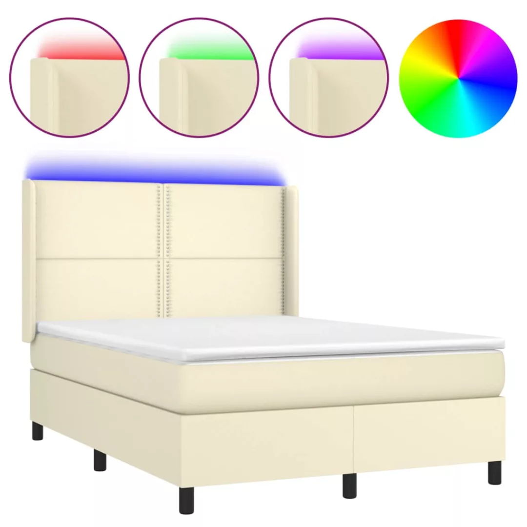 Vidaxl Boxspringbett Mit Matratze & Led Creme 140x200 Cm Kunstleder günstig online kaufen