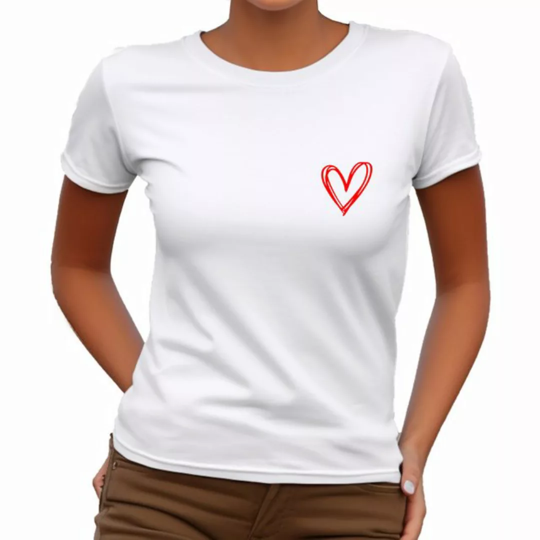 Banco T-Shirt Damen Kurzarm Love Liebe Herz Unifarben Unifarben, Größen XS günstig online kaufen