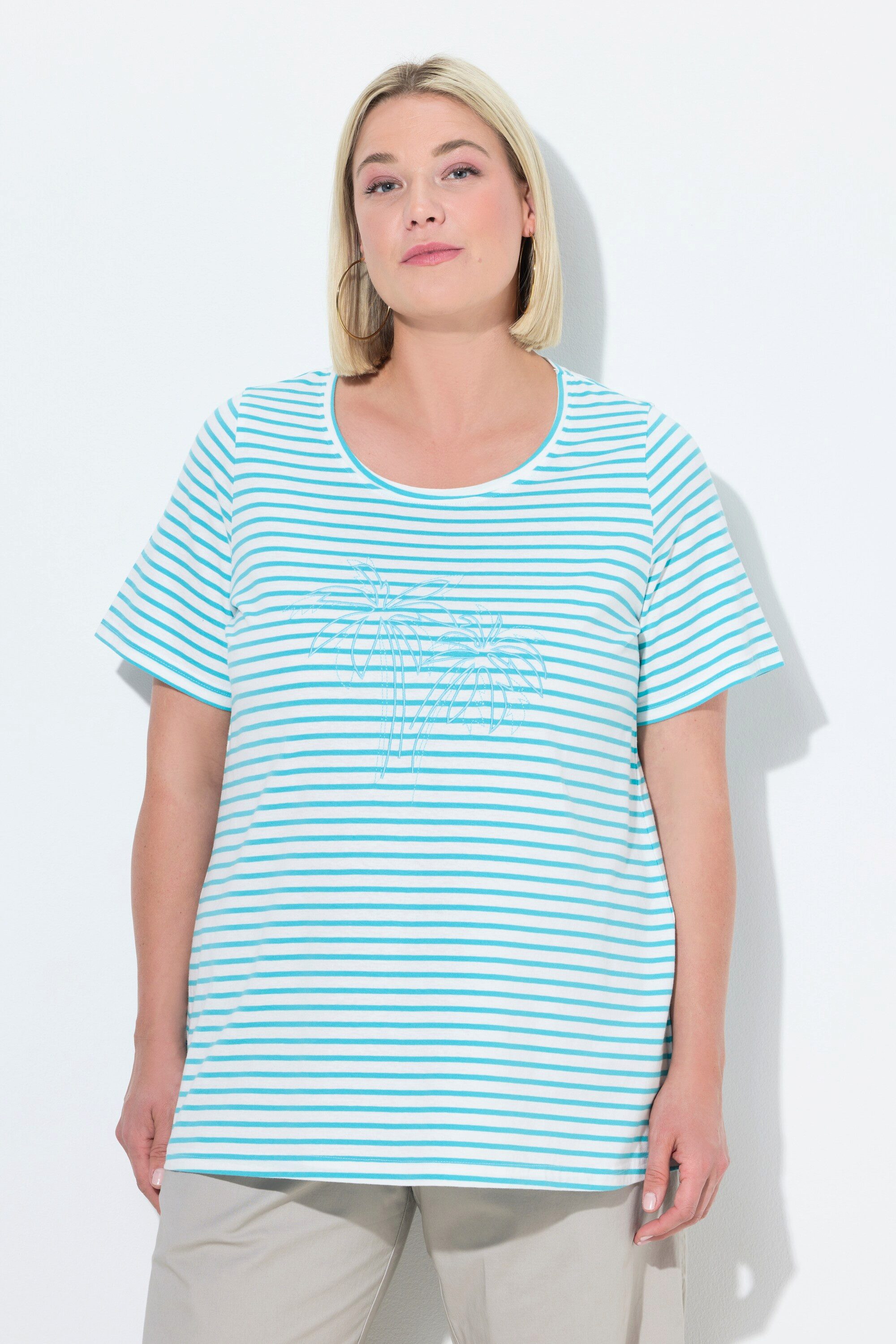 Ulla Popken T-Shirt T-Shirt Ringel Palmenstickerei günstig online kaufen