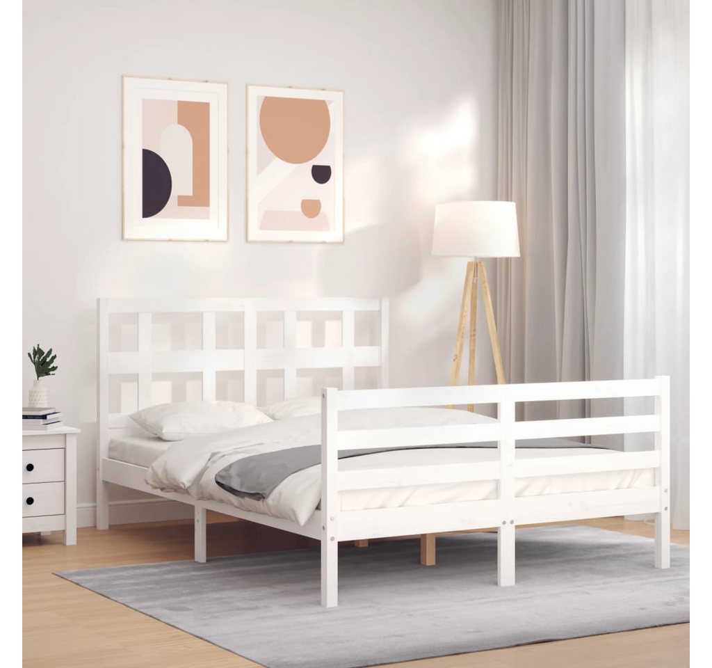 vidaXL Bett, Massivholzbett mit Kopfteil Weiß 140x200 cm günstig online kaufen