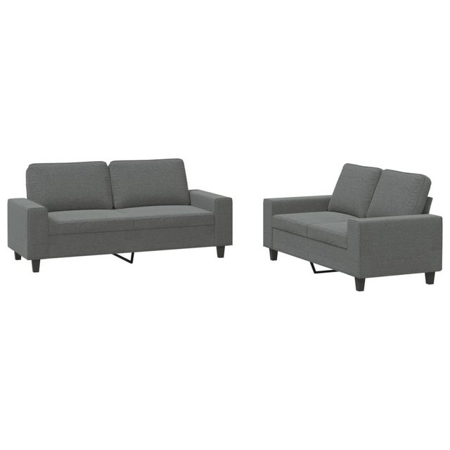 vidaXL Sofa Sofagarnitur Set mit Kissen Stoff, 2-tlg., Dunkelgrau günstig online kaufen