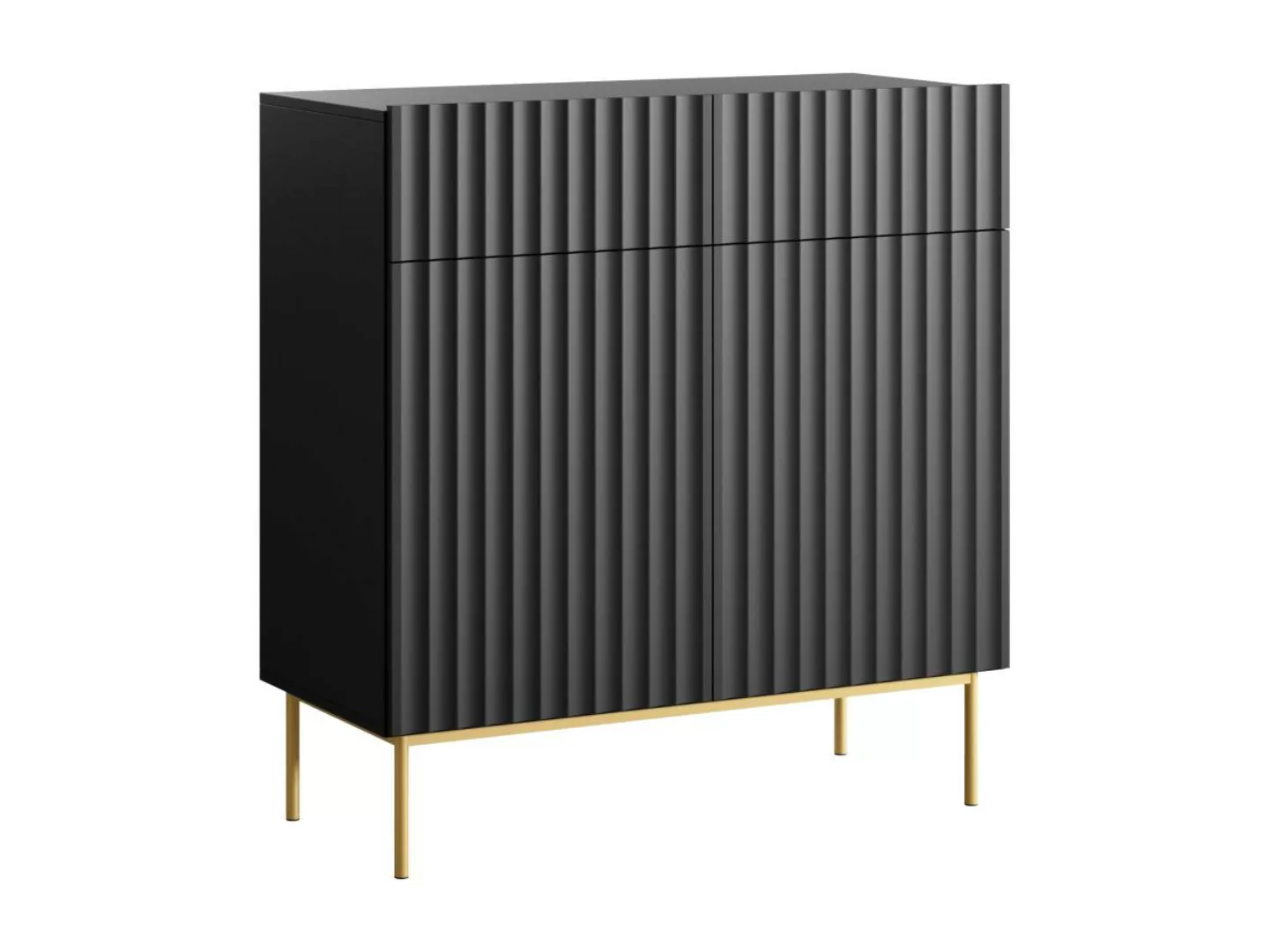 Highboard mit 2 Türen & 2 Schubladen - MDF & Stahl - Schwarz & Goldfarben - günstig online kaufen