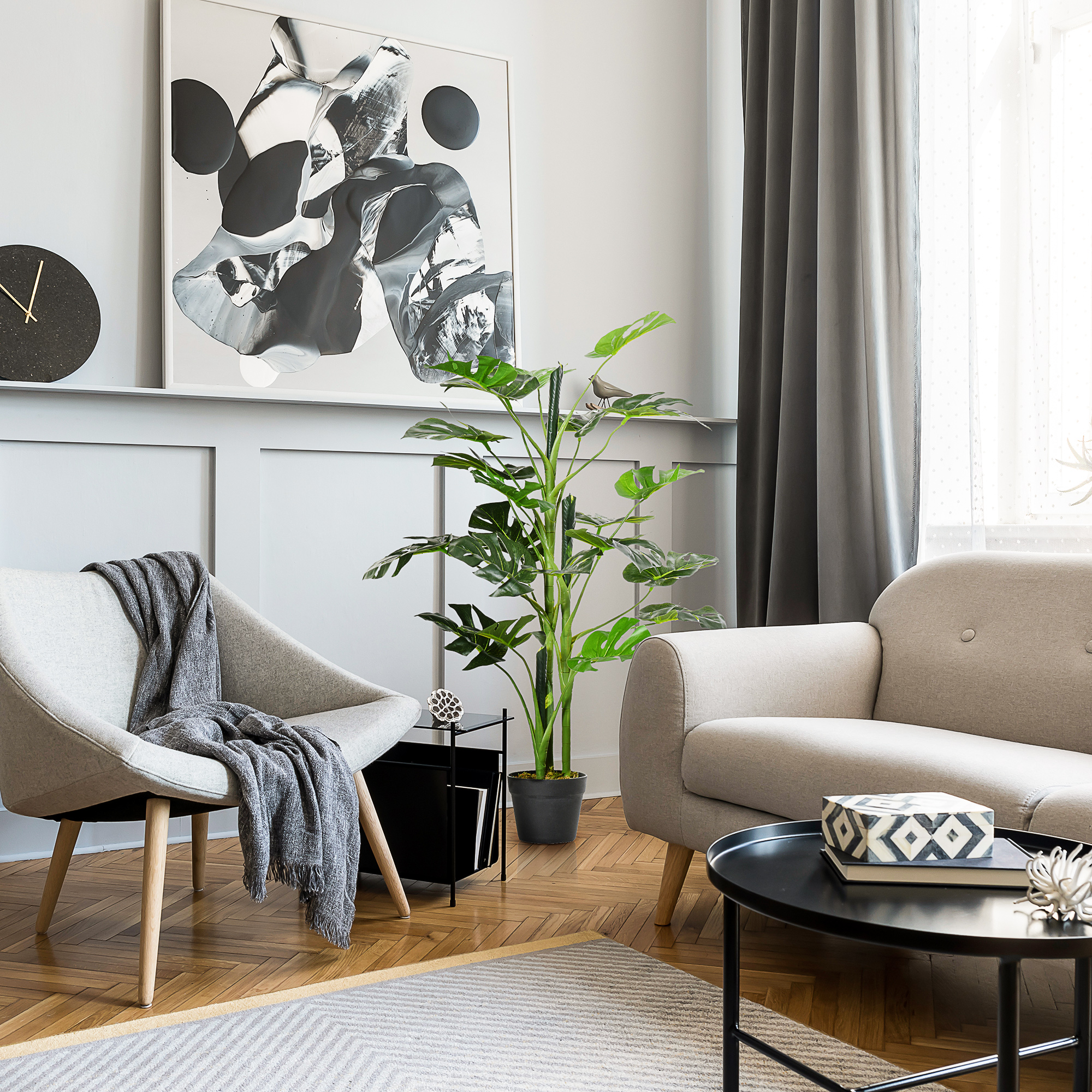 Outsunny Künstliche Monstera Pflanze künstlicher Baum mit 21 Blättern im Ze günstig online kaufen