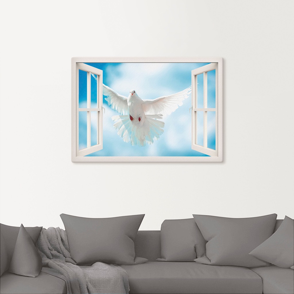 Artland Wandbild "Fensterblick Taube vor der Sonne", Vögel, (1 St.), als Le günstig online kaufen