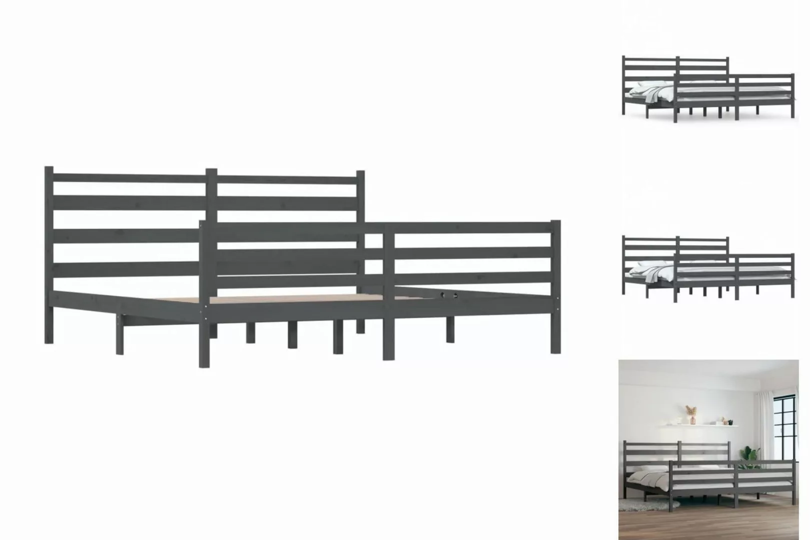 vidaXL Bettgestell Massivholzbett Kiefer 200x200 cm Grau Bett Bettgestell D günstig online kaufen